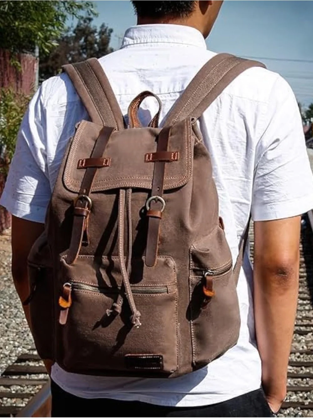 GEARONIC Vintage Canvas Backpack, Casual Daypack Backpacks for Men Women Hiking